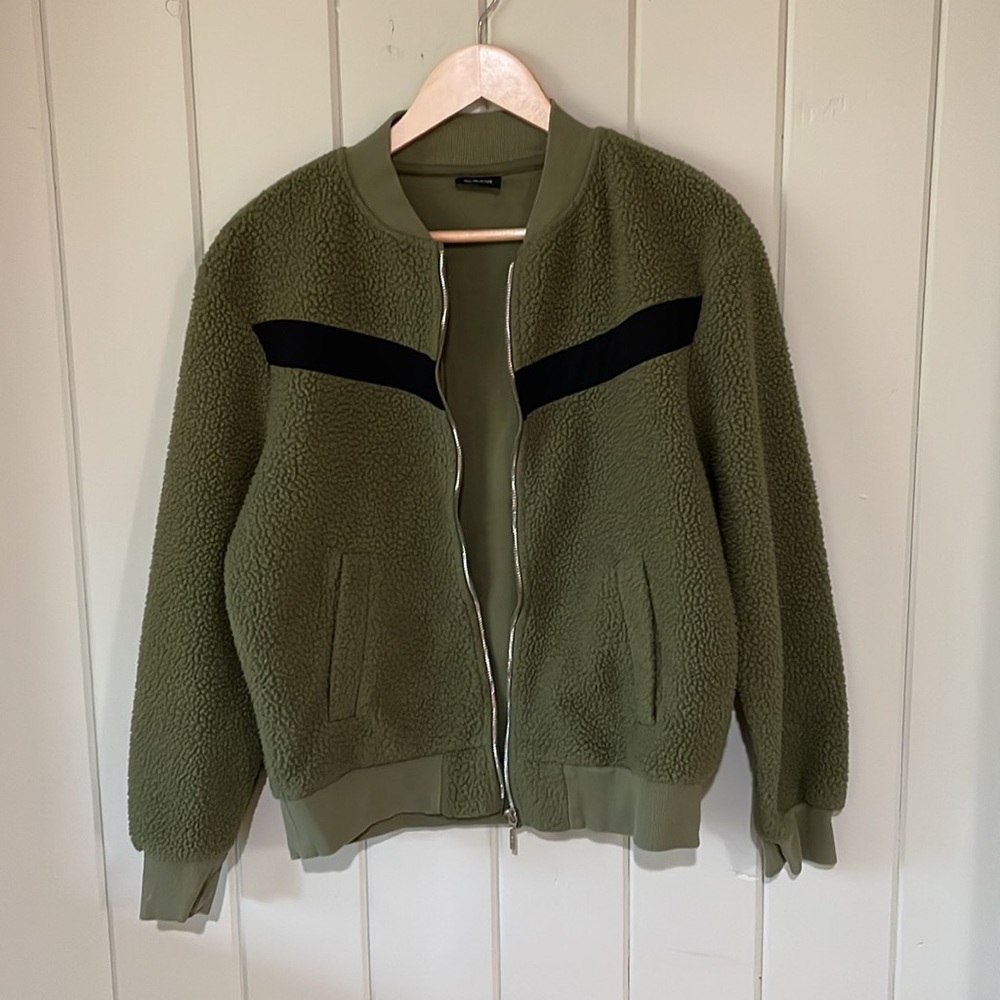 Zyia Active Olive Green Flying V Fleece Bomber Jacket Size Small - Picture 8 of 9